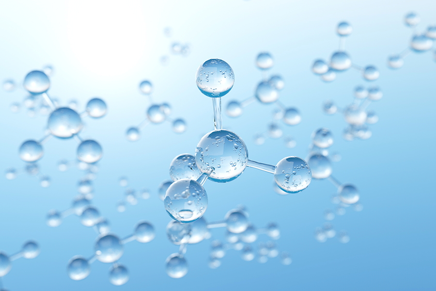 A bright, clear, blue-toned 3D visualization of multiple molecules.