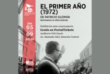 Afiche del conversatorio. En la imagen aparece el presidente salvador Allende saludando a las multitudes.