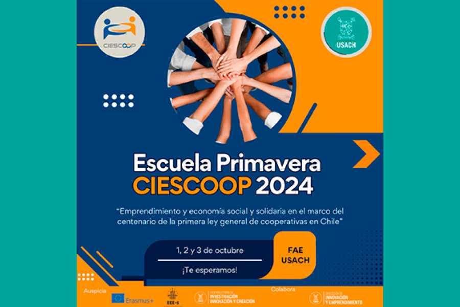 Afiche Escuela Primavera Ciescoop. Manos entrelazadas en círculo interior.