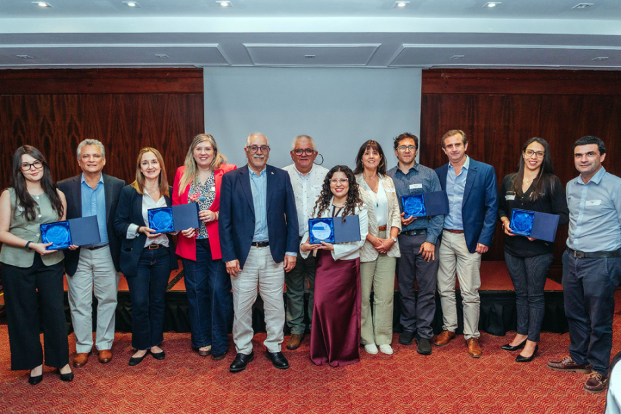 En la imagen aparece el director de Laben Chile de la Usach y los representantes de las empresas ganadoras con sus respectivos galvanos.