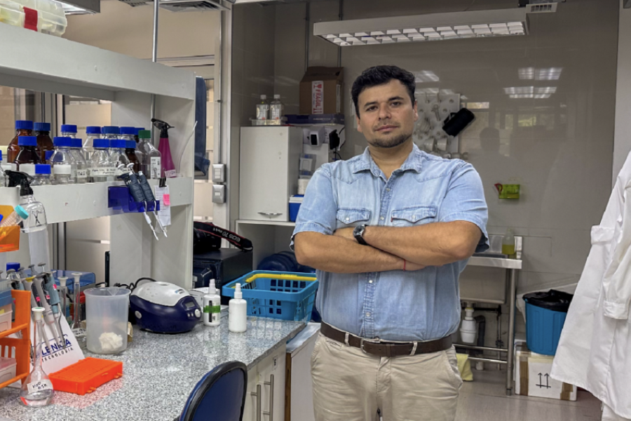 En la fotografía aparece Francisco Leiva, estudiante del Doctorado en Biotecnología, en el laboratorio.
