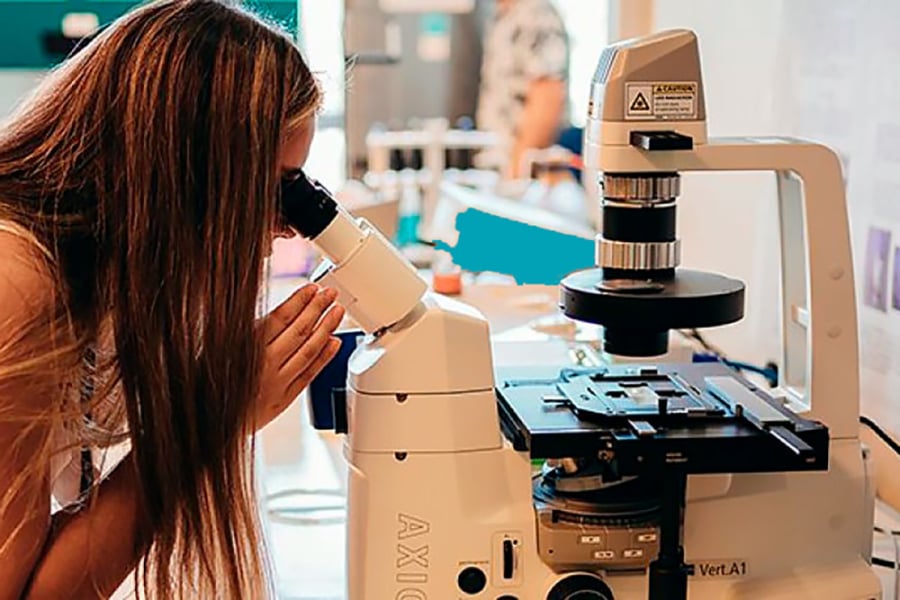 En la imagen aparece una investigadora en su laboratorio trabajando con instrumentos.